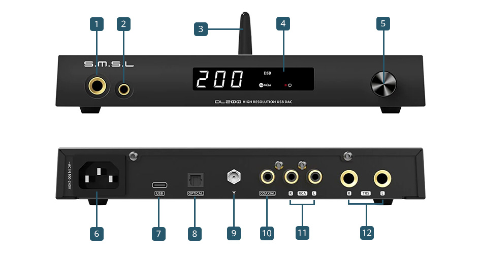 Amplificateur DAC SMSL R1 Pour Casque Gaming - Entrées USB/optique/coaxiale/micro - Sorties 3,5mm/4,4mm/RCA - EQ Intégré